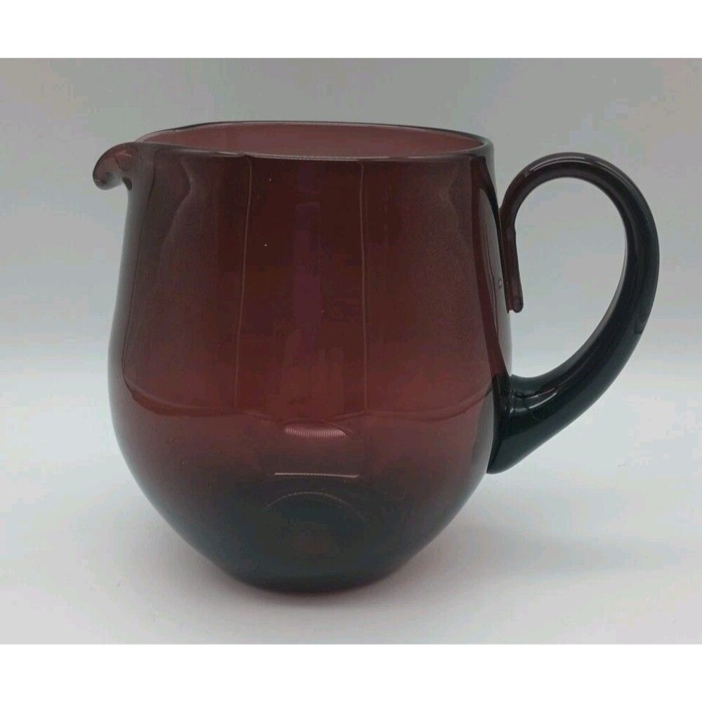 Vtg Blenko Purple Amethyst Squat Pitcher Art Glass 5.75" Handle